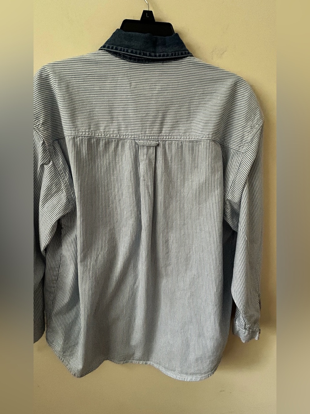 Vintage 90s Solutions Embroidered Halloween Blue Denim Striped LS Shirt Sz Large - Picture 5 of 7